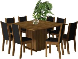 Conjunto de Comedor de Madera y 8 Sillas Marisa - Marrón/Negro