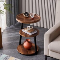 Mesa Auxiliar Redonda con Estantes