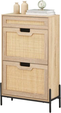 Zapatero Ratán Natural con 2 Cajones Abatibles